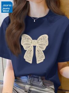 Jeanswest | Navy Blue Pure Cotton Short Sleeve Womens T-Shirt Summer New