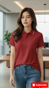 Áo POLO Nữ Bee Vải Cá Sấu Mè màu Đỏ Đô phối 1 sọc Trắng sang trọng tôn dáng cực xinh chất vải hạt mè siêu thoáng khí
