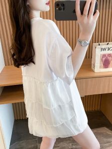 Áo Thun Cotton Tay Ngắn Dài Vừa Phải Cho Nữ Mùa Hè 2025 in Họa Tiết Cổ Tròn Không Tay Áo Thun Cotton Phong Cách Hàn Quốc