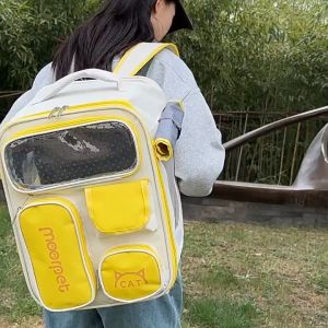 QQPET กระเป๋าสัตว์เลี้ยง กระเป๋าแมว กระเป๋าสุนัข ม่านบังแดดสองด้าน ความจุขนาดใหญ่ กระเป๋าหลายช่อง