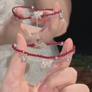 Exquisite Handmade Butterfly Bell Bracelet & Women's Fashion Jewelry: Prudential Mountain Girl's Red Rope Arm Ring