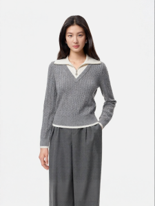Koradior | Autumn New Color Block Two-Piece Illusion Pull-over Leisure Wool Knitwear