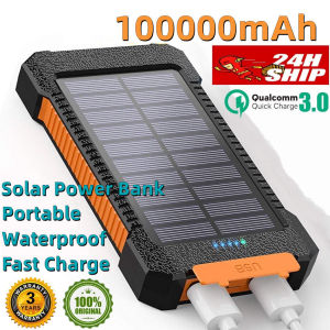 Mobile Solar Power Bank100000 mah PowerBank Mobile Portable 2 USB Micro Type-C Phone  IP67 Waterproof  Solar Power Bank