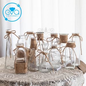 Bình Bông Lọ Hoa Thủy Tinh Kiểu Vintag Tặng Kèm Dây Bố Tự Trang Trí Hademade