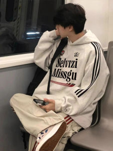 Retro American Fleece Lined Cotton Hoodie Mens Heavyweight Autumn Winter Jacket for High School Students Casual Streetwear