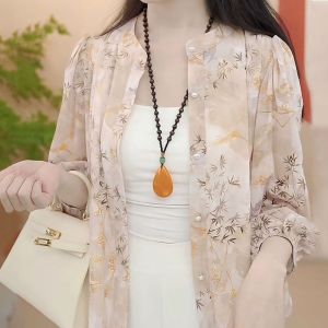 Summer New Fashion Floral Print UV Protection Short Outerwear Thin Sleeveless Womens Shirt Beautiful Top Korean Style Loose Fit