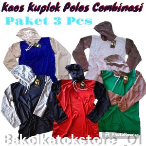 Paket 3 Pcs Kaos Kuplok Lengan Panjang Polos Combinasi Kaos Murah Kaos Proyek Kaos Petani Berkebun