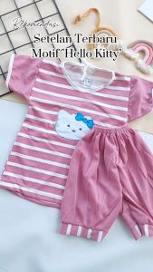 Setelan Bayi Perempuan Garis-Garis Karakter Hello Kitty 6-12 Bulan Lucu / Baju Set Anak