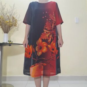 Đầm Trung Niên - Vải Voan Sang Trọng 2 Lớp Form Suông A Che Bụng - Có Size 50Kg Đến 90Kg.