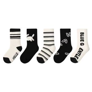Winter Cartoon Dog Puppy Thick Warm Children Boys Half Socks Black&White Letter Striped Brushedd Cute Soft Sports Socks For Boys