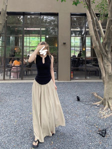 Elegant A-Line Midi Skirt for Women Summer High Waist Pleated Draped Ankle-Length Korean Style Commute Pure Color Half-length Skirts