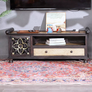 ไม้เนื้อแข็งแกะสลักคอนโดมิเนียมขนาดเล็กตู้ทีวีไม้ไผ่สานโต๊ะโรงแรมคลับเฮ้าส์ห้องนั่งเล่นเก็บของตกแต่งตู้แคระ