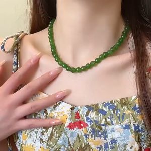 Aurora Natural Green Jade Necklace Temperament Luxury Jewelry HN5926