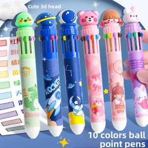 Cute Cartoon 10 Color Ballpoint Pen Multi-Function Merge Press Class Note-Taking Special Marking Pen Student Gift Reward