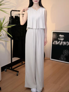 Shalldoer | Áo vest không tay phong cách Hàn Quốc cạp cao quần dài mùa hè mới thiết kế cho nữ quần áo hai mảnh không có thương hiệu