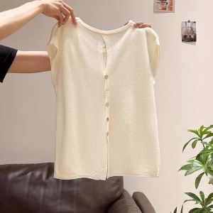 Loowmane | Backless Hollow Out Button Knitted T-Shirt Slim Fitting Womens Top