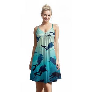Jumeast Diving Sports Pattern Women Fashion Button Sling Dress Underwater World 3D Printed Beach Elegant Skirt Tropical Hawaiian Casual Clothing