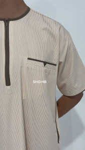 SHOHIB JUBAH PRIA DUBAI LIRIS 07 LENGAN PENDEK BAHAN KATUN
