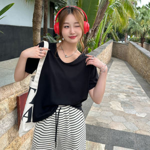 MENGBAI | Áo Thun Nữ Cổ V Tay Ngắn Mỏng và Rộng