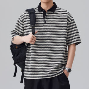 Striped Breathable Color Blocking Youth Trendy Tailored Mens Polo Shirt
