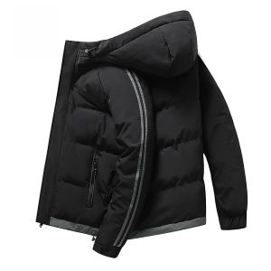 ROMON | Lormen Mens Thickened Warmth Cotton Jacket Winter New Style Youth Hooded Down Cotton Coat Trendy Zipper Closure Fashionable Urban Style