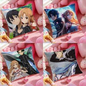 Bandai | Sword Art Online Anime Characters Plush Pillow Cover Soft Short Plush Cushion Cover For Sofa Bedroom Home Decor Gift Decoration