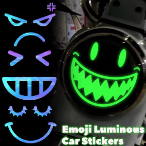4PCS Emoji Luminous Car Stickers Electric Vehicle Headlights Personalised Emoticon Waterproof Glow in The Dark Stickers Motorcycle Body Decoration