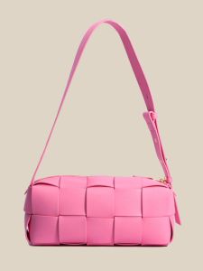 Genuine Leather Brick Weave Shoulder Bag Womens Versatile Pink Underarm Bag 2025 New Style High-End Feel Handbag Pillow Bag