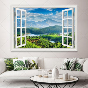 Window Effect Forest Landscape Backdrop Snow Mountain Lake Leaves Grassland Tea Party Decoration Background Living Room Supplies