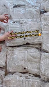 Sét áo khoác lông cừu cổ bẻ và váy len dáng dài giữ nhiệt siêu ấm đẹp sang chảnh