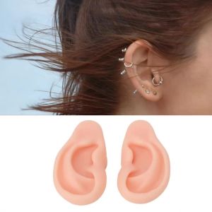 Silicone Human Ear Model 1 Pair Silicone Ear Model Soft Flexible Simulation Ear Model for Earrings Display Ear Piercing Exercise