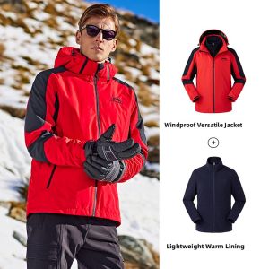 Jeep | Jeep Mens Outdoor Travel Windproof Warmth Retaining Three-in-One Jacket Fleece Lined Inner Vest For Climbing And Hiking