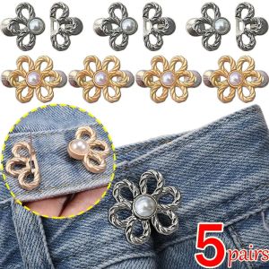 5Set Waist Metal Flower Adjustable Tighten Buckle Invisibility Simple Decoration Couple Buckles Pants Skirts Size Change From Large To Small