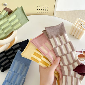 5 Pairs High Cotton Socks Autumn Winter Thickened Three-dimensional Texture Loose Bamboo Bud Pure Cotton Japanese Style