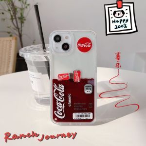 17 Floating Coca-Cola Liquid Sandphone Case Compatible with 16/15 14/12/13Pro/XsMax/7P/11 American Style Cute Simple Design