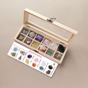 12pcs/box Natural Amethyst Quartz Crystal Raw Stone Wooden Box Gift Set Home Decor Collection
