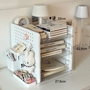 ชั้นวางของแบบรูพร้อมกล่องจัดระเบียบสำหรับหนังสือและของเล่นสำหรับเด็ก ชั้นวางของสำหรับจัดระเบียบในที่ทำงาน