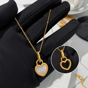 CAFFTI | Natural Mother of Pearl and Onyx Double-Sided Heart Pendant Gold Plated Collar Necklace