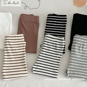 Spring 25 Cotton Elastic Stripe Solid Color Childrens Long Pants Boys Girls 1-8 Years Old Slim Fit Base Layer Pants