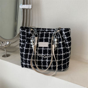 Trendy Canvas Tote Bag for Women University Students Large Capacity Single Shoulder Handbag Commuting Shopping Bag