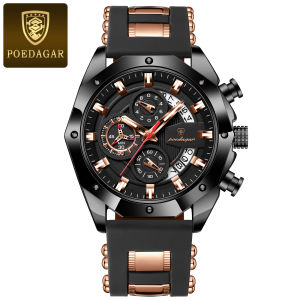 POEDAGAR Fashion Men Watch Waterproof Luminous Chronograph Date Man Wristwatch Silicone Strap Luxury Sports Mens Quartz Watches