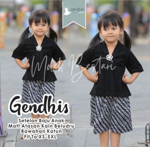 GENDHIS SET Baju Tradisional Anak Remaja Perempuan 1-13 Tahun Model Setelan Kebaya Adat Jawa Hitam Seragam Batik Anak