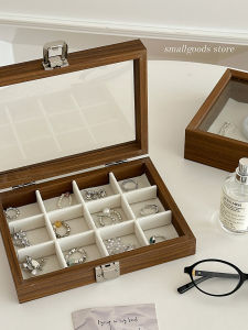 กล่องเก็บเครื่องประดับแบบพกพาสไตล์เรโทรสไตล์วินเทจ ลายไม้ Walnut กล่องเก็บของสำหรับใส่แหวน เลื่อม สร้อยคอ ต่างหู กล่องเก็บของสำหรับจัดระเบียบในครัวเรือน