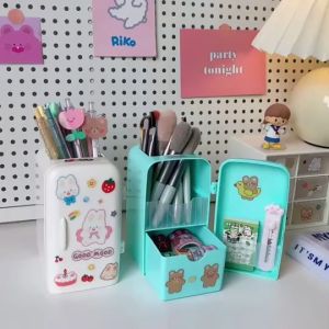 Tempat Kotak Pensil Bulpen Meja Bentuk Kulkas Lucu Unik Stationery Desktop Storage