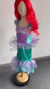 Purple Mermaid Sleeveless Long Dress Costume with Shell Necklace Crown for Girls Halloween Party Cosplay Summer Outfit