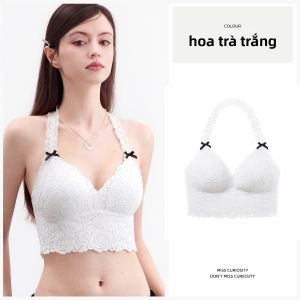 Miss Curiosity | Áo Ngực Đệm Lớp Pháp Mới Mùa Xuân Cổ Halter Trắng