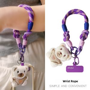 ZHENGEGE | Short Wristphone Lanyard Colorful Braided Rope with Bear Pendant