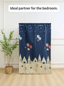 RRH Wardrobe Cabinet  With Cloth Curtain Bedroom Open Wardrobe Organisers Cabinet Closet For Clothes in room ﻿Bamboo