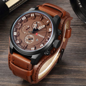 Curren Fashionable Mens Watch Genuine Leather Punk Motorcycle Style New Arrival round Face Metal Shell Waterproof Quartz Movement