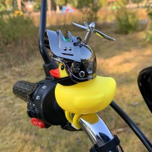 Cute Duck Bike Bell with Propeller Helmet Bicycle Horn Dashboard Ornament Motorcycle Bike Rubber Duck Car Dashboard Decoration